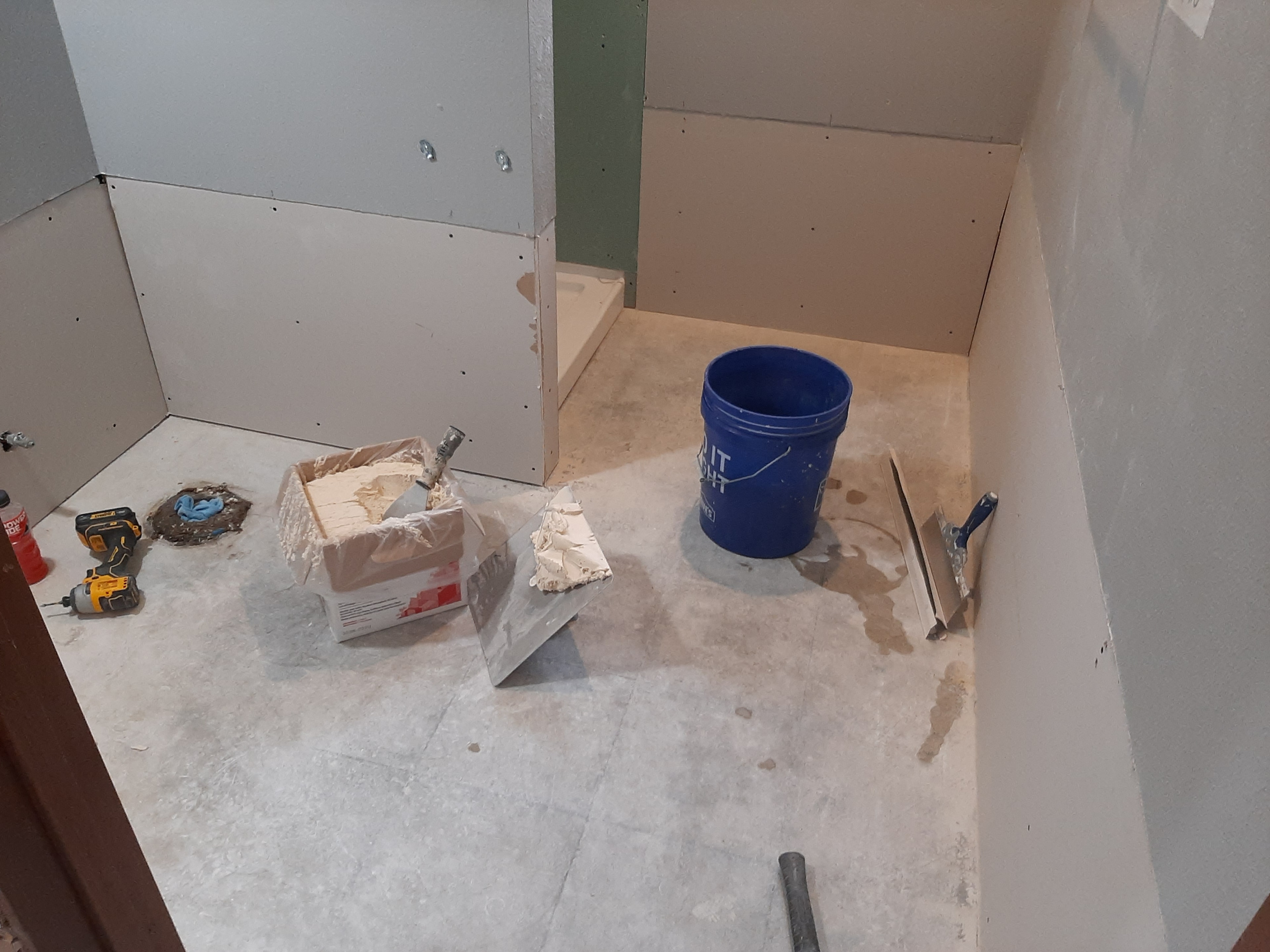 Shower rough-in with cement board and shower pan