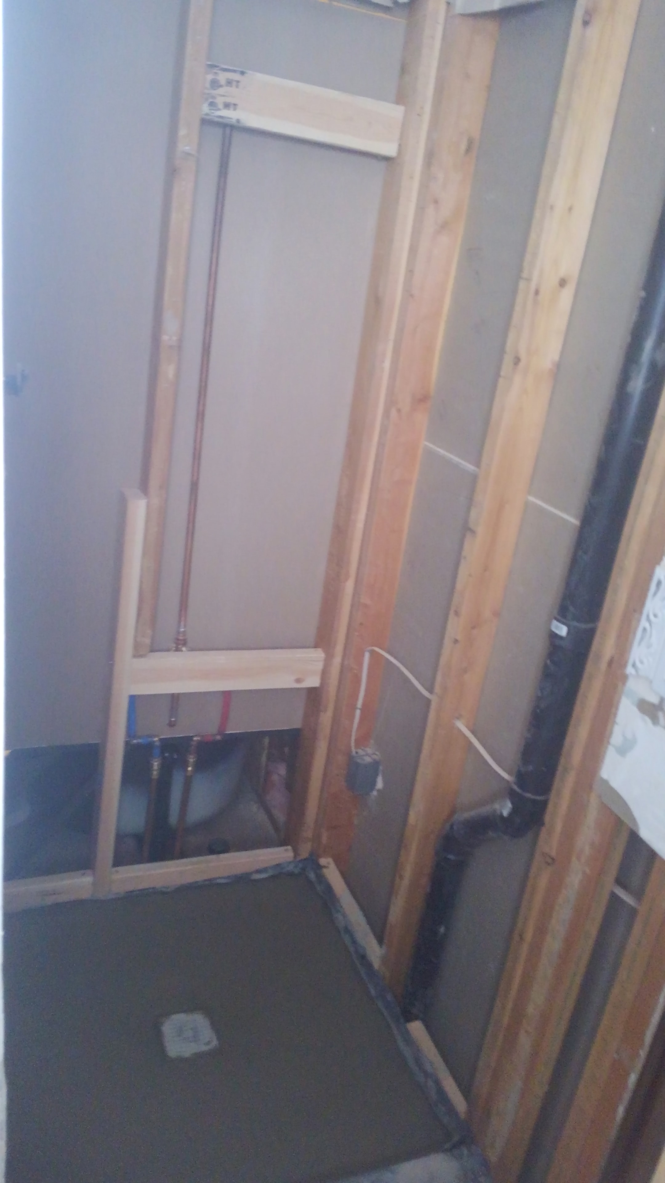 Interior framing with copper plumbing rough-in